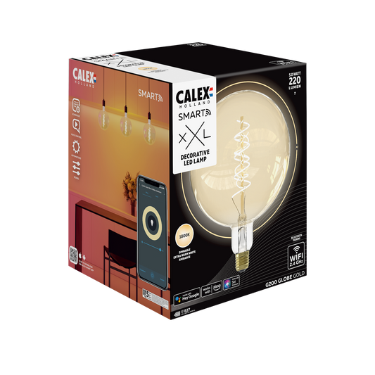 Calex Smart LED Bulb - E27 - Filament - G200 - Gold - Warm White - 7W