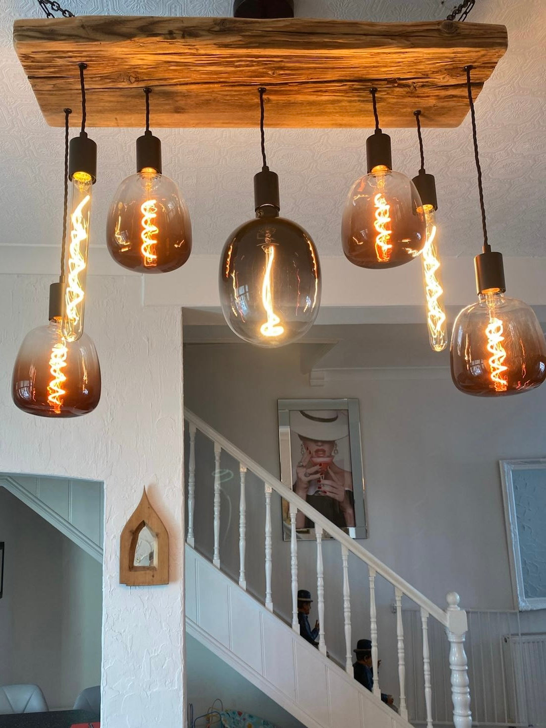 Colour Fade Wooden Beam Chandelier | Colourful Kitchen Island & Dining Lighting UK
