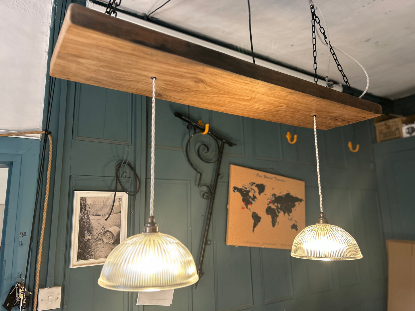 Reclaimed Oak Linear Chandelier | Kitchen Island & Dining Table Light