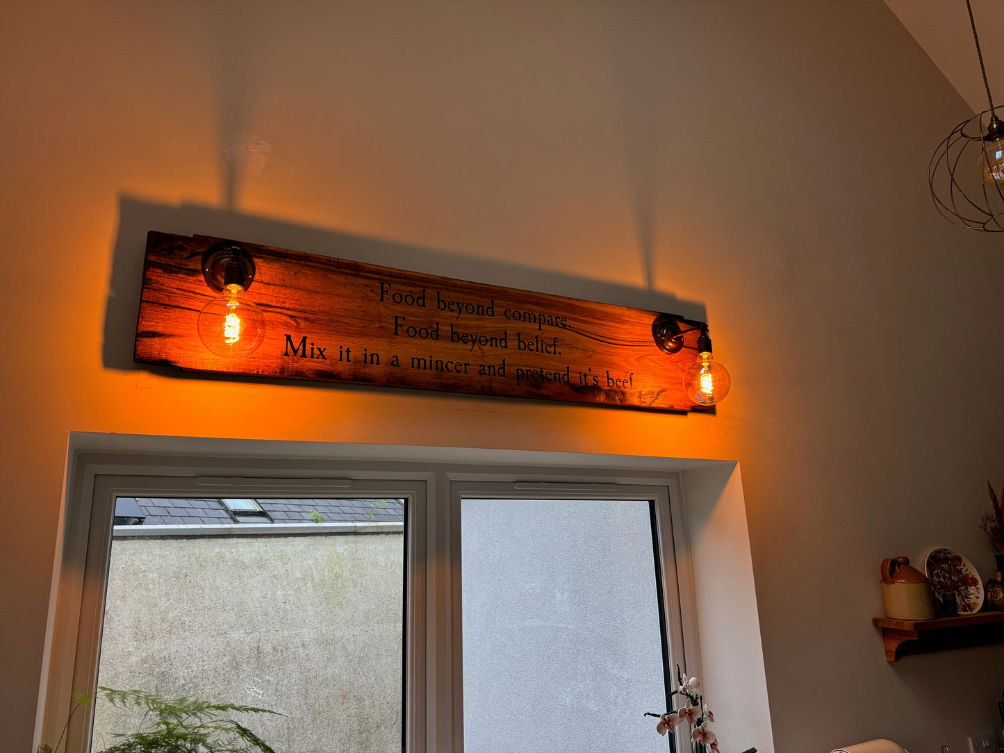 Bespoke Reclaimed Oak Wall Light with Personalised Artwork