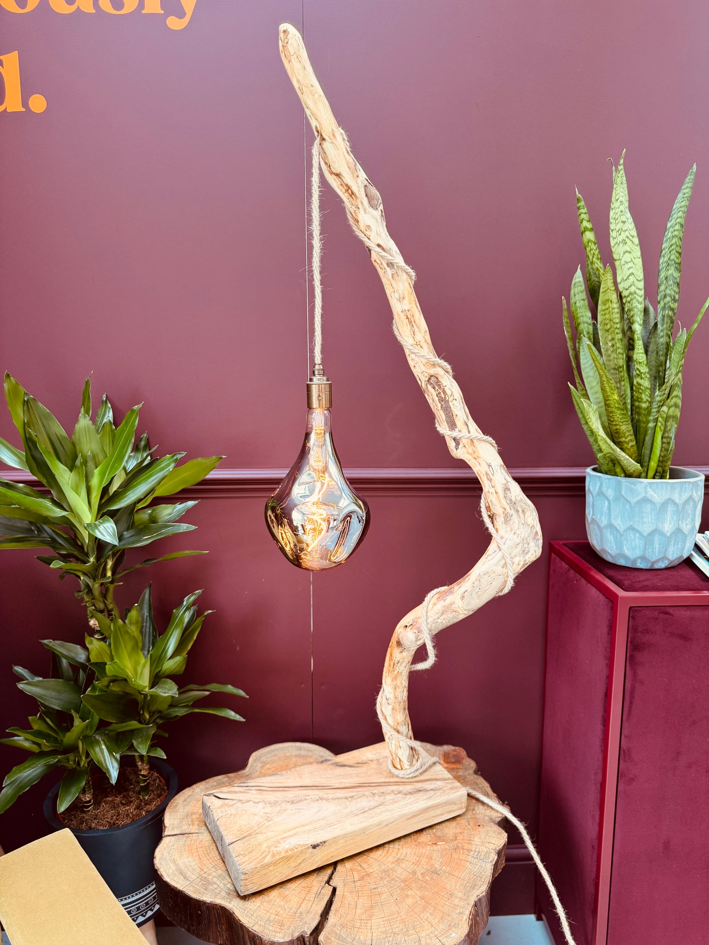 Anaïs – Reclaimed Rhododendron and Oak Branch Lamp with Jute Cable