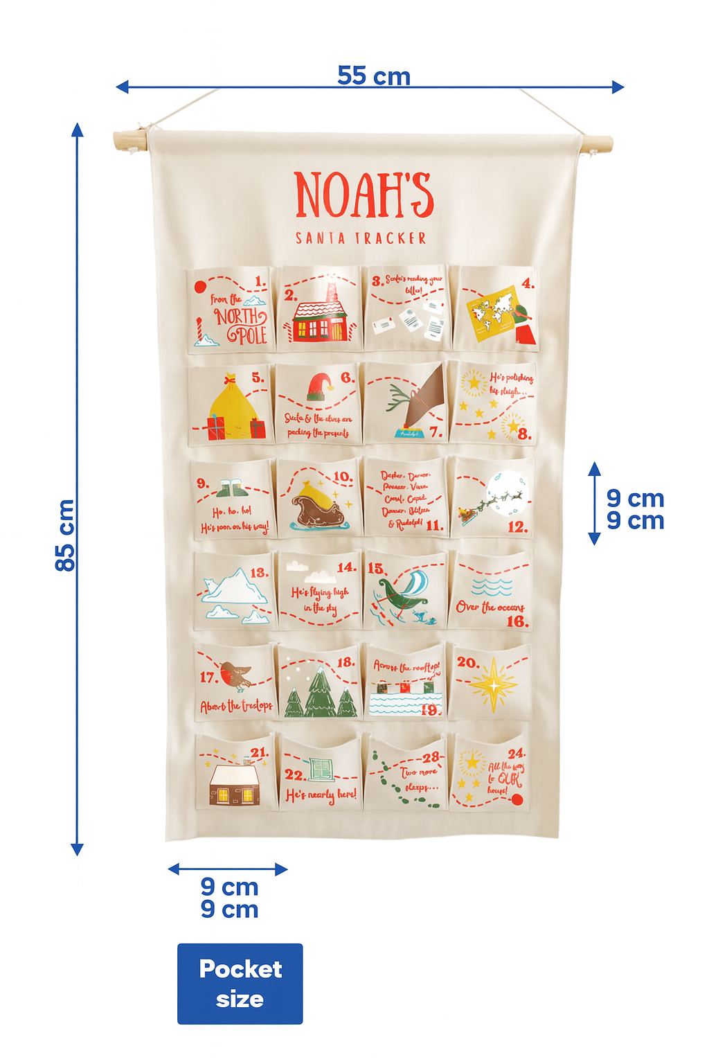 Personalised Fabric Christmas Advent Calendar - Santa Tracker