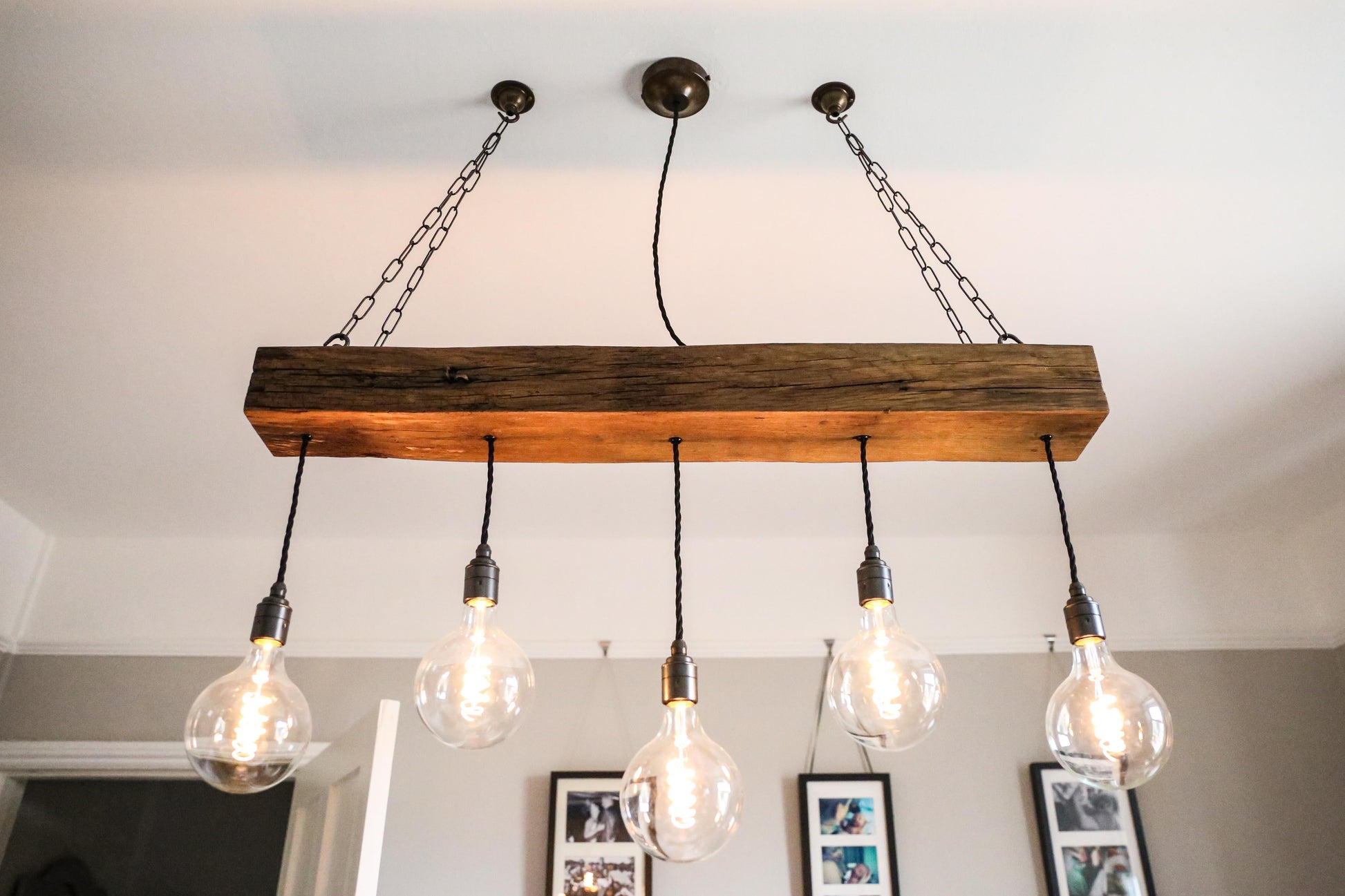 Wooden Beam Light Chandelier Oak 1m long 5 lamp holders - MooBoo Home