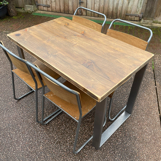 pine dining table with box steel legs