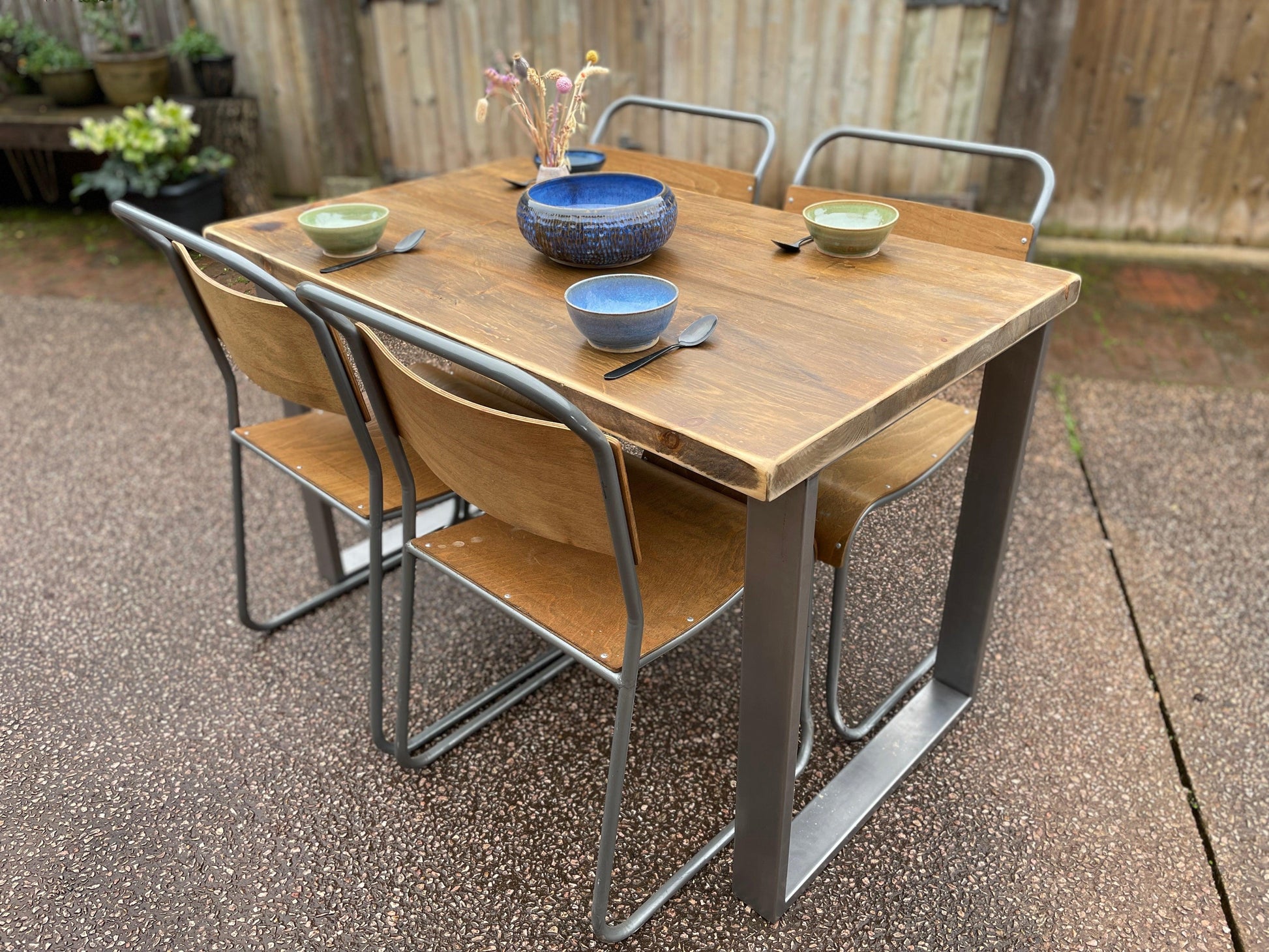 Dining Table with Raw Steel Box Frame Legs 4ft - MooBoo Home