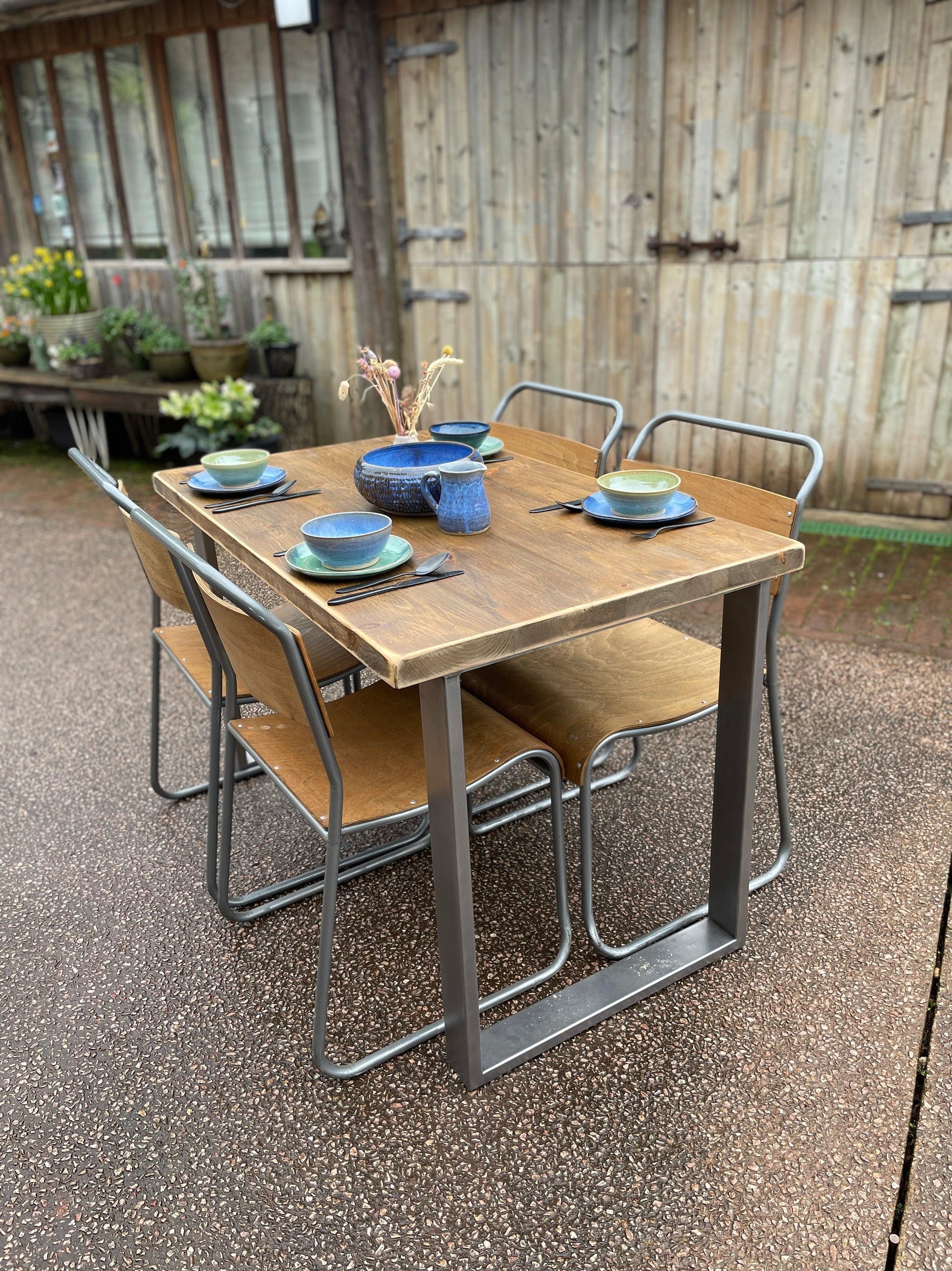 Dining Table with Raw Steel Box Frame Legs 4ft - MooBoo Home