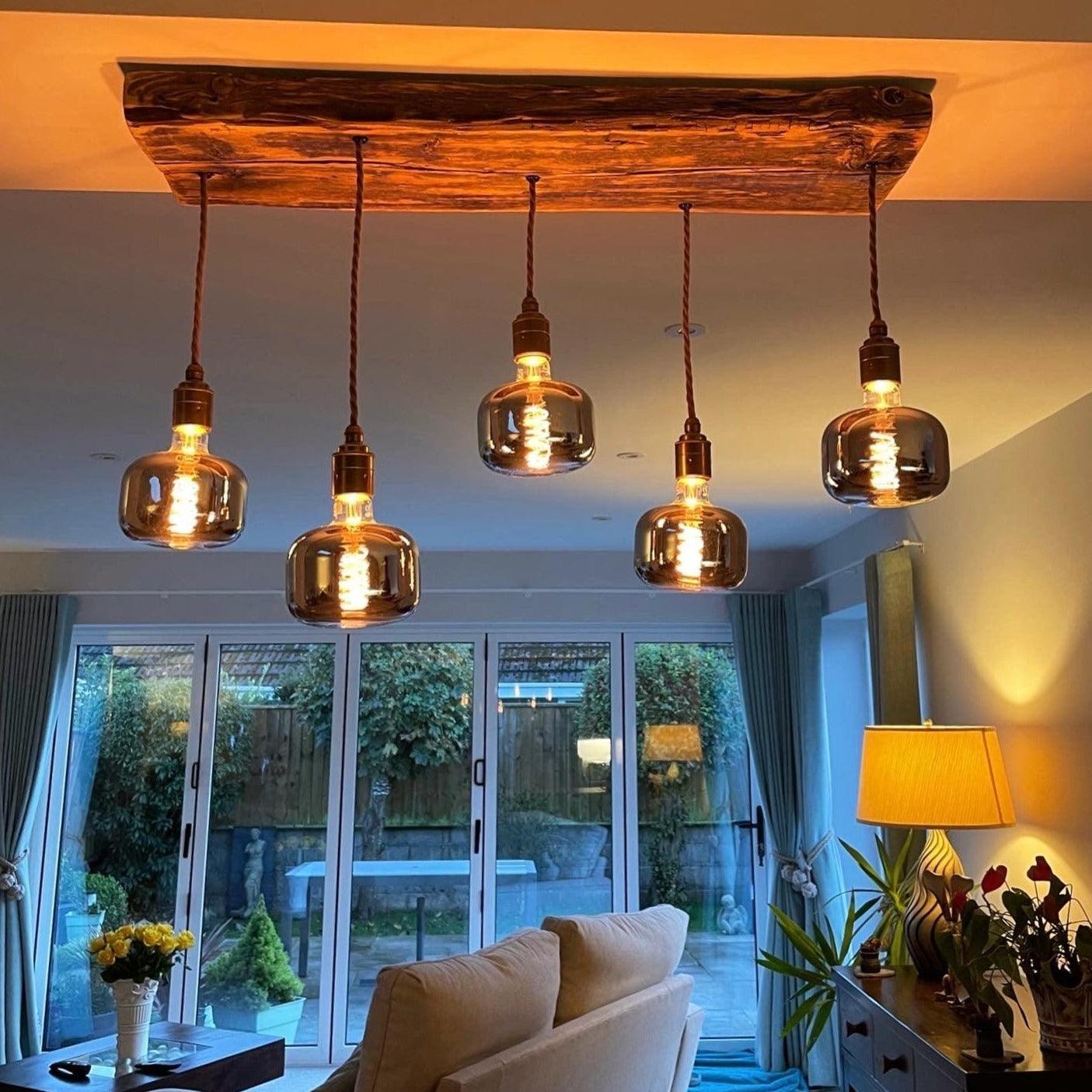 Hanging Lights Home Ceiling Lighting Design Flush Mount Wooden Beam Chandelier – MooBoo Home