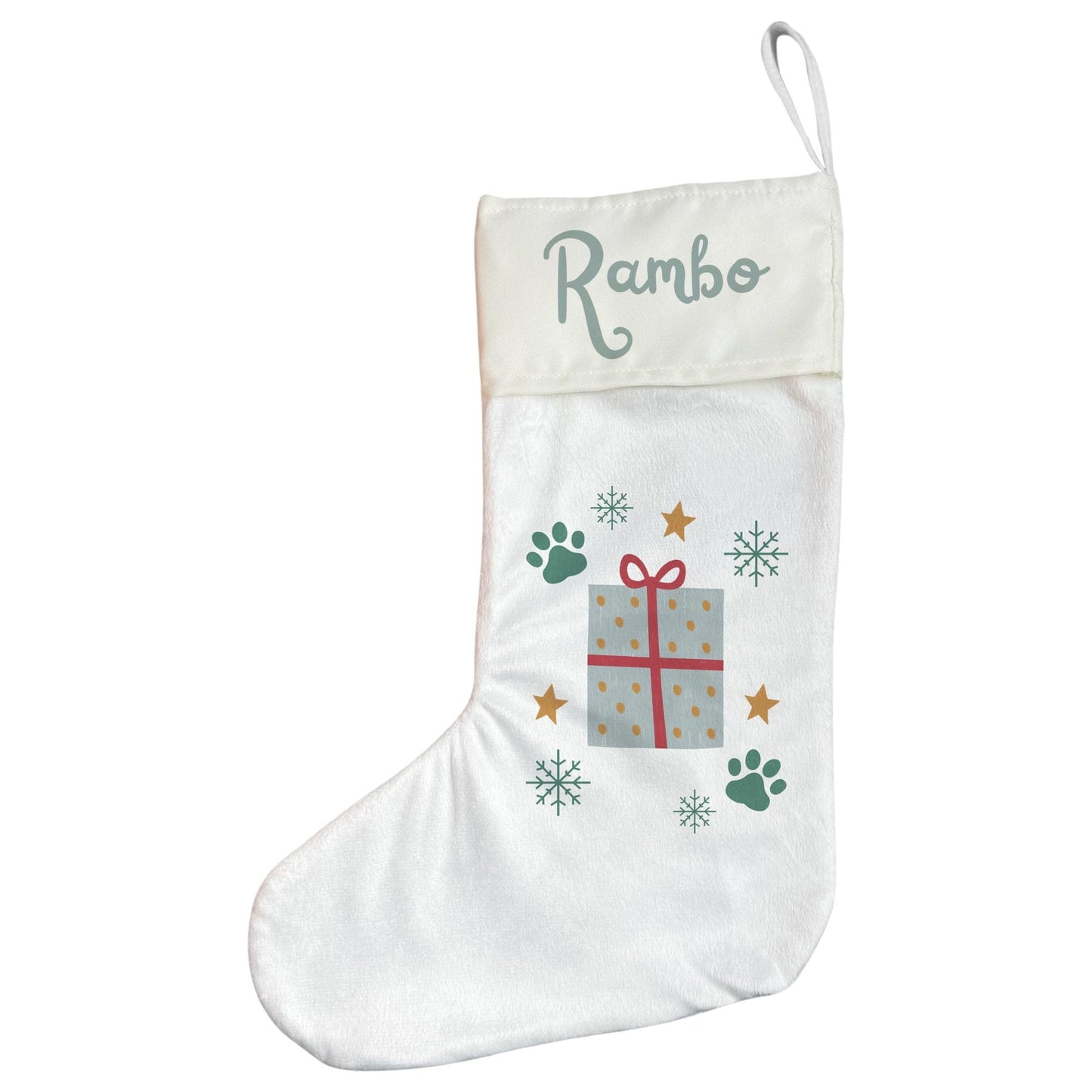 Personalised Pet Christmas Stocking with Paw Prints & Gift Design