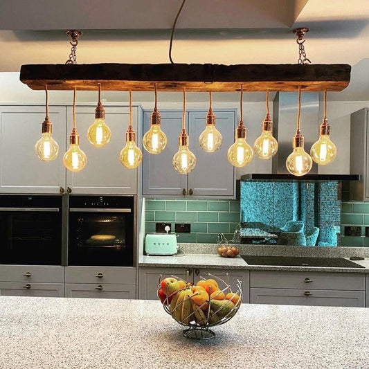 Oak Beam Chandelier Hanging Lights Cluster Pendant