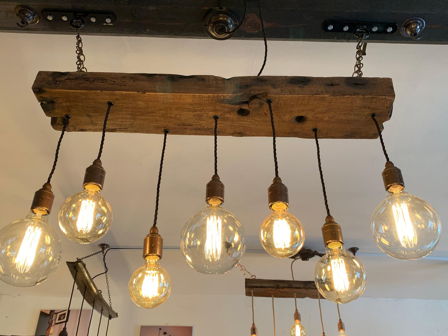 Oak Beam Chandelier Hanging Lights Cluster Pendant