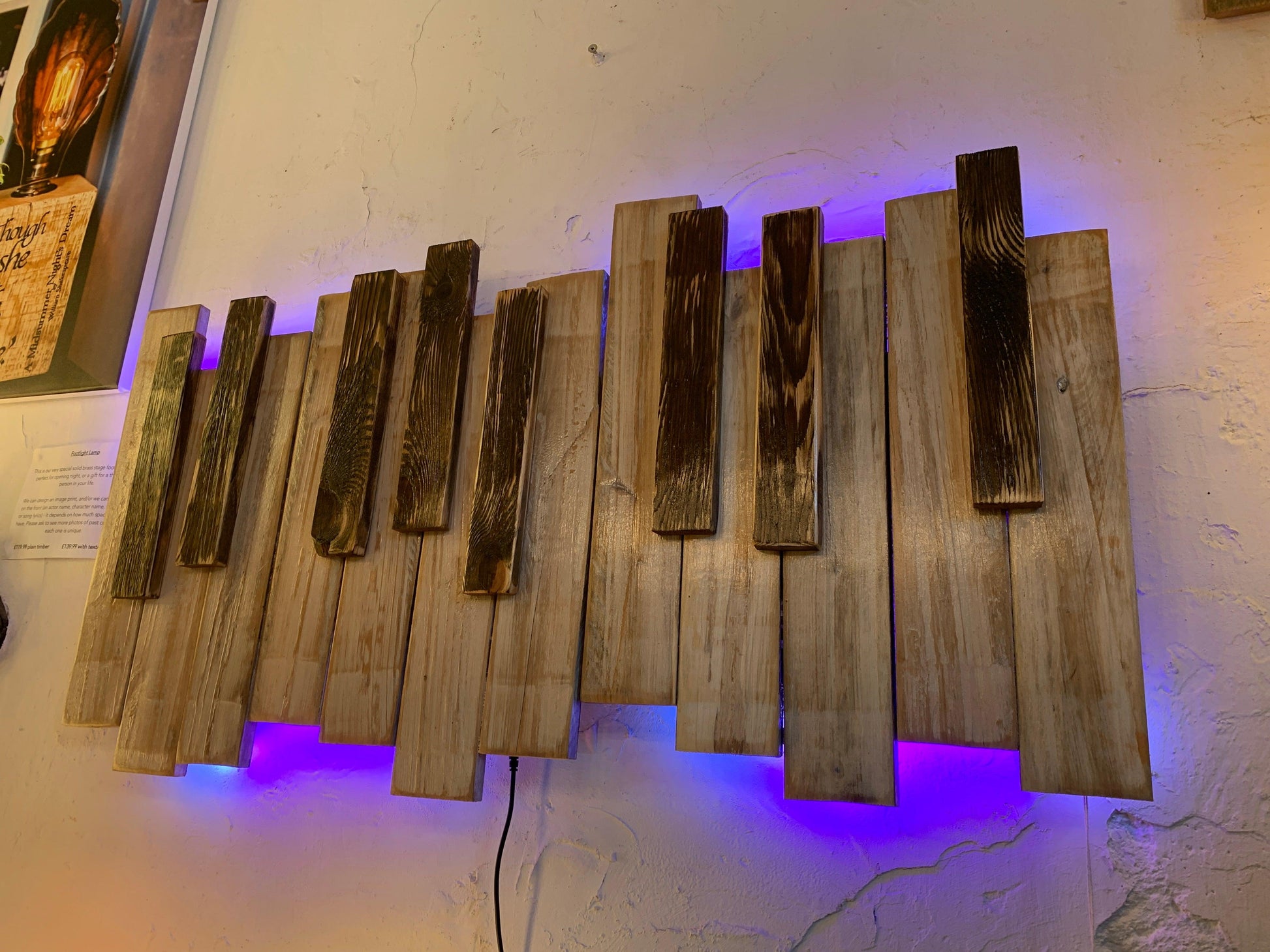 Piano keyboard wooden wall art light