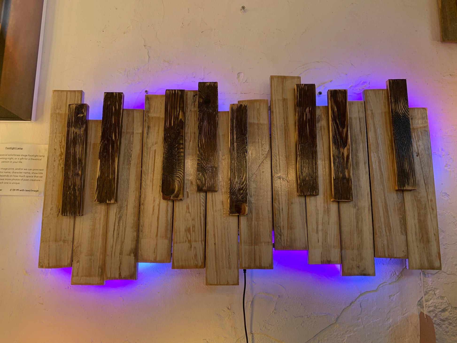Piano keyboard wooden wall art light