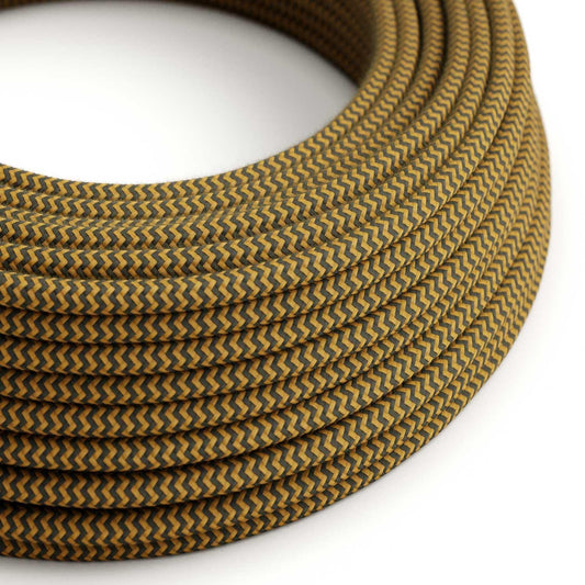 Round Electric Cable covered in Cotton - ZigZag Golden Honey and Anthracite RZ27 - MooBoo Home