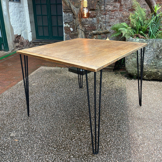square oak card dining table hairpin legs