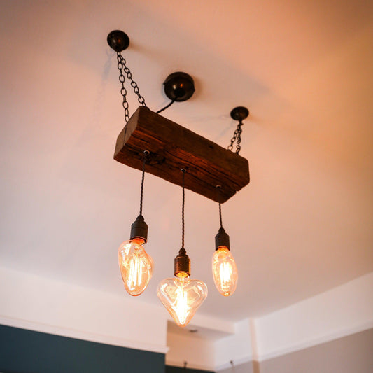 Triple Heartwood Elegance: Wooden Chandelier with Three-Bulb Ceiling Cluster Pendant Light - MooBoo Home