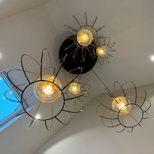 Ceiling Light Fixture Oak Wine Barrel with Cluster Cascade Pendant Lights