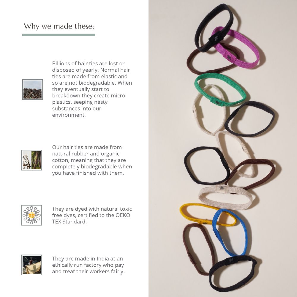 Plastic Free Hair Ties - 6 Pack - Multi Colour