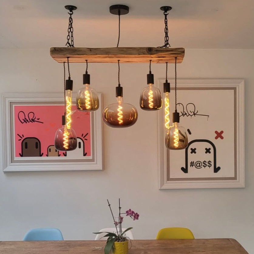 Colour Fade Wooden Beam Chandelier | Colourful Kitchen Island & Dining Lighting UK