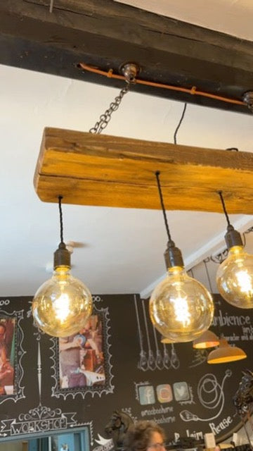 Reclaimed Wooden Beam Chandelier | Plant Shelf Light | UK – Ready to Ship