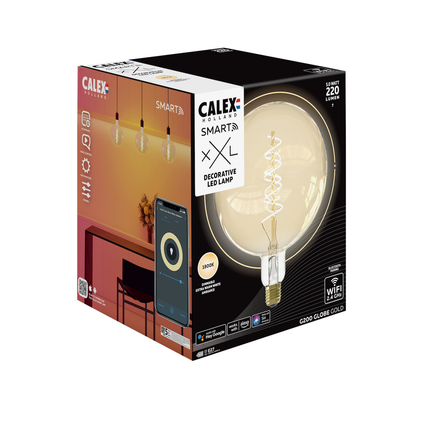 Calex Smart LED Bulb - E27 - Filament - G200 - Gold - Warm White - 7W