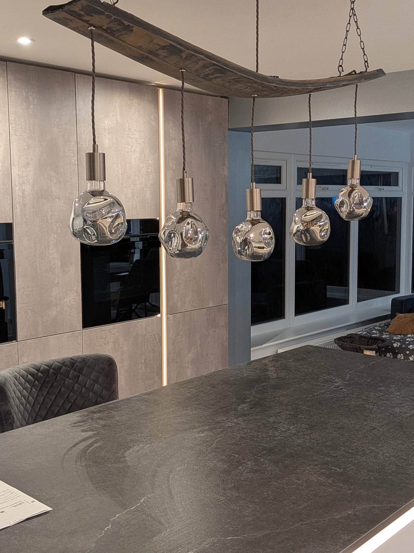 Curvey Oak Sherry Stave Chandelier