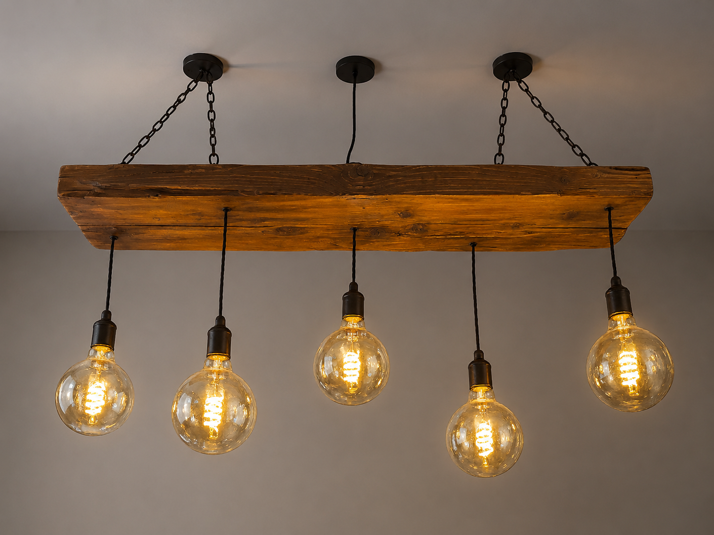 Reclaimed Wooden Beam Chandelier | Plant Shelf Light | UK – Ready to Ship