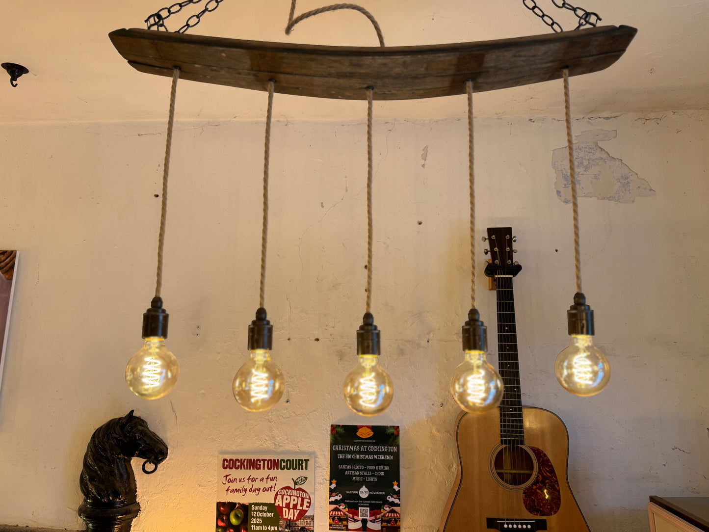 Curvy Oak Stave Chandelier Ready to Ship