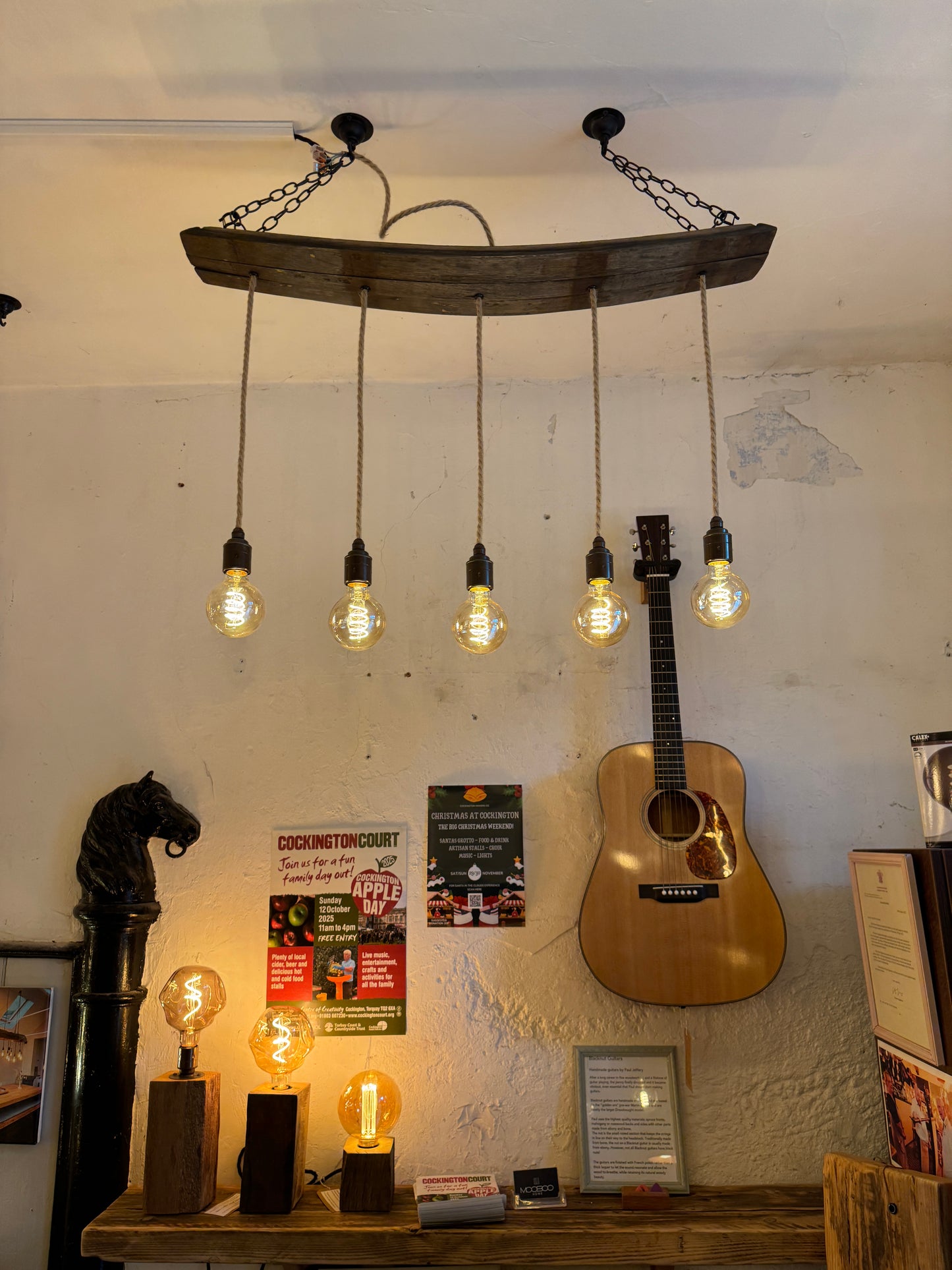 Curvy Oak Stave Chandelier Ready to Ship