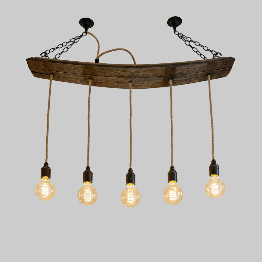 oak whiskey stave chandelier