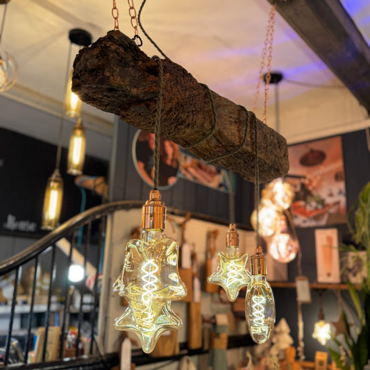 Rustic Oak Beam Chandelier with Wrapped Cables, Sage green and Copper