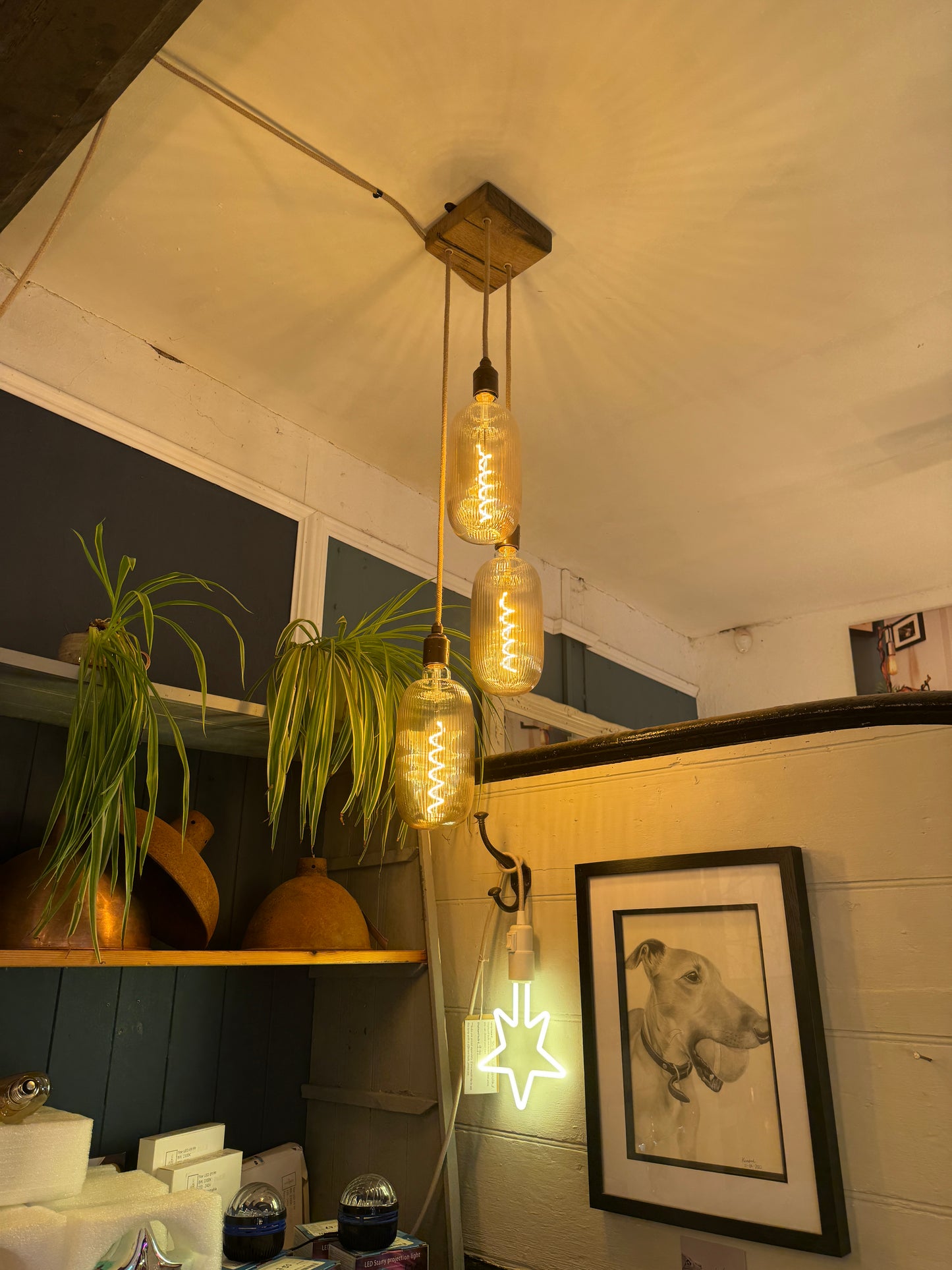 Chunky Oak Square Pendant Light | 3 Drop Kitchen Island Lighting