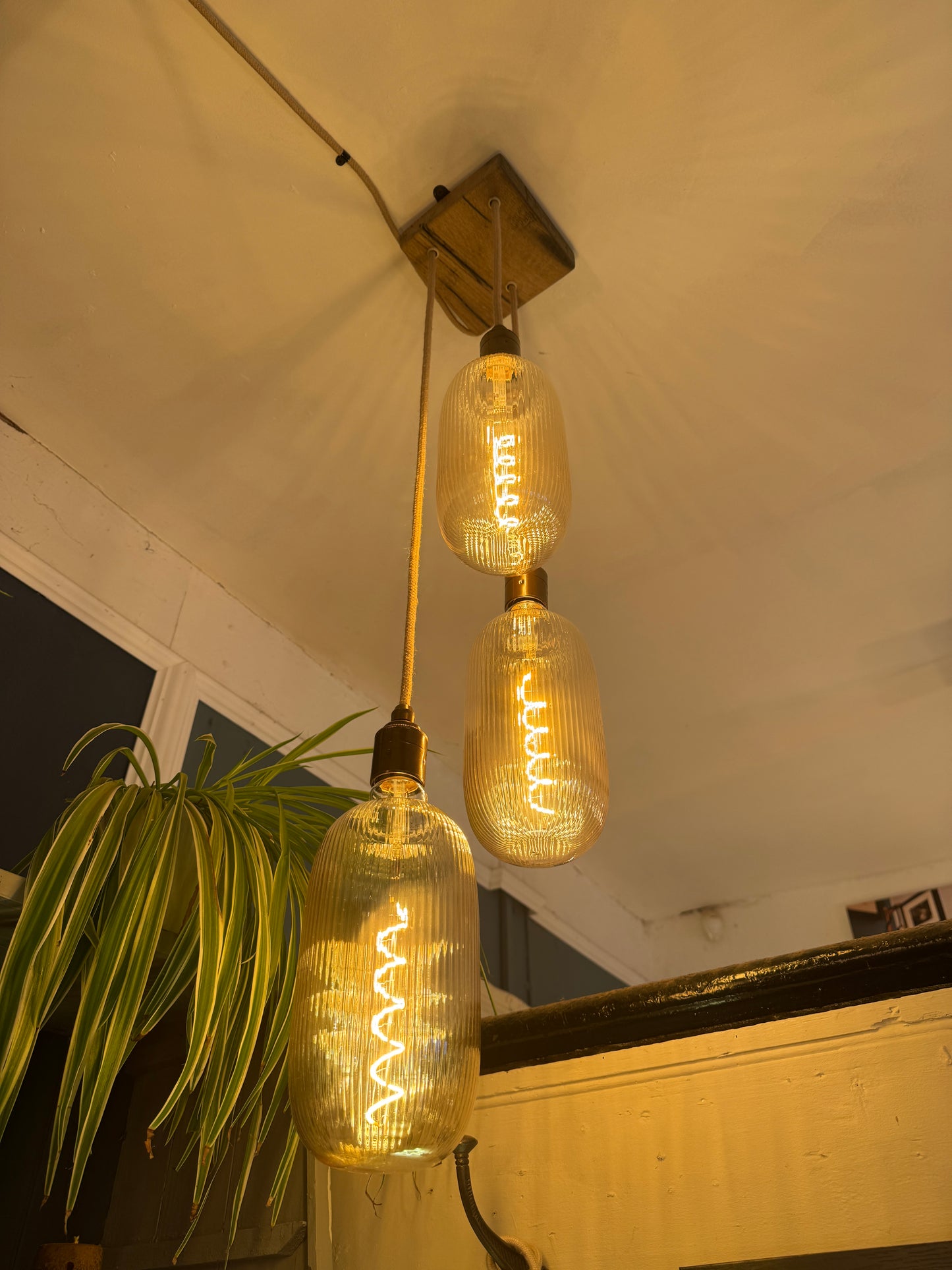 Chunky Oak Square Pendant Light | 3 Drop Kitchen Island Lighting