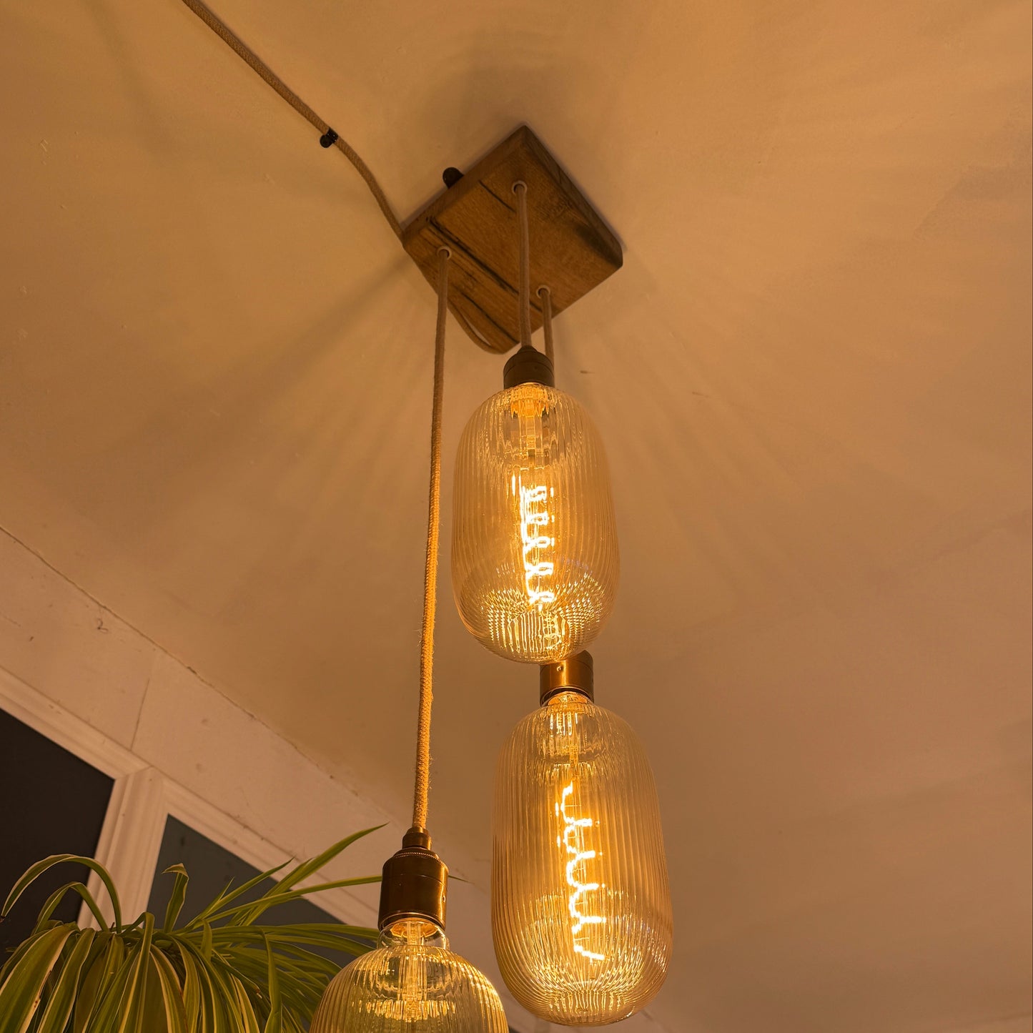Chunky Oak Square Pendant Light | 3 Drop Kitchen Island Lighting