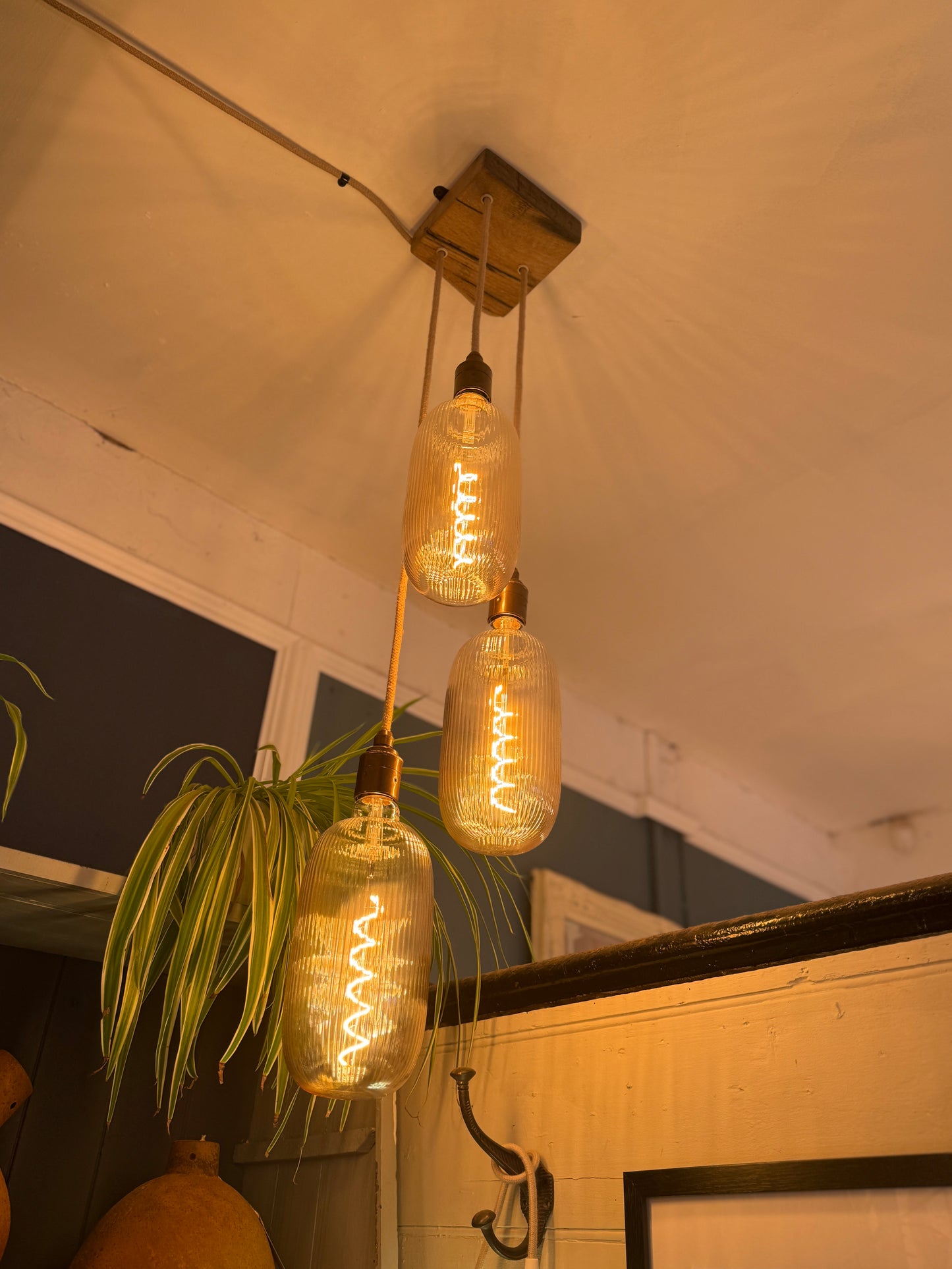 Chunky Oak Square Pendant Light | 3 Drop Kitchen Island Lighting