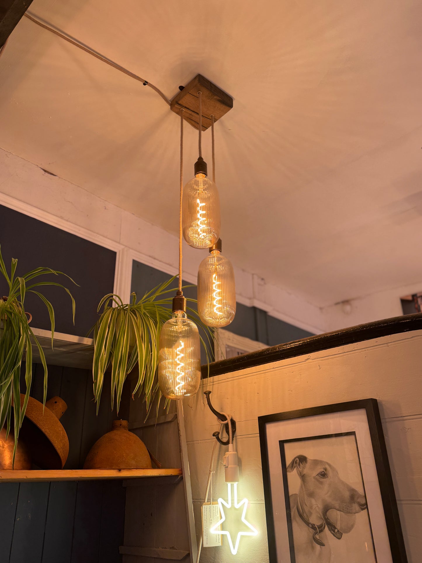 Chunky Oak Square Pendant Light | 3 Drop Kitchen Island Lighting