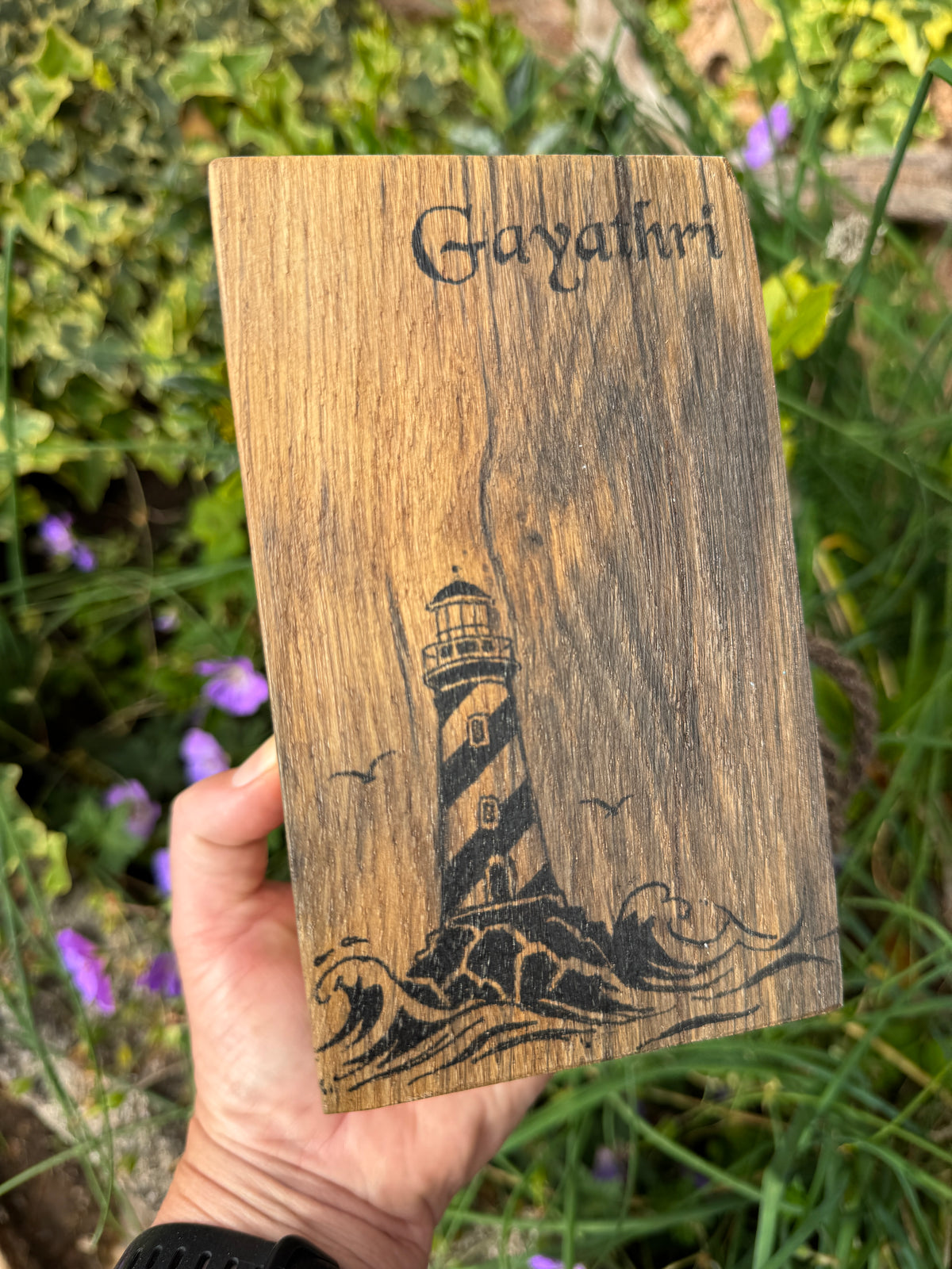 Personalised Wooden Lamp – Hand-Inked Reclaimed Plymouth Oak