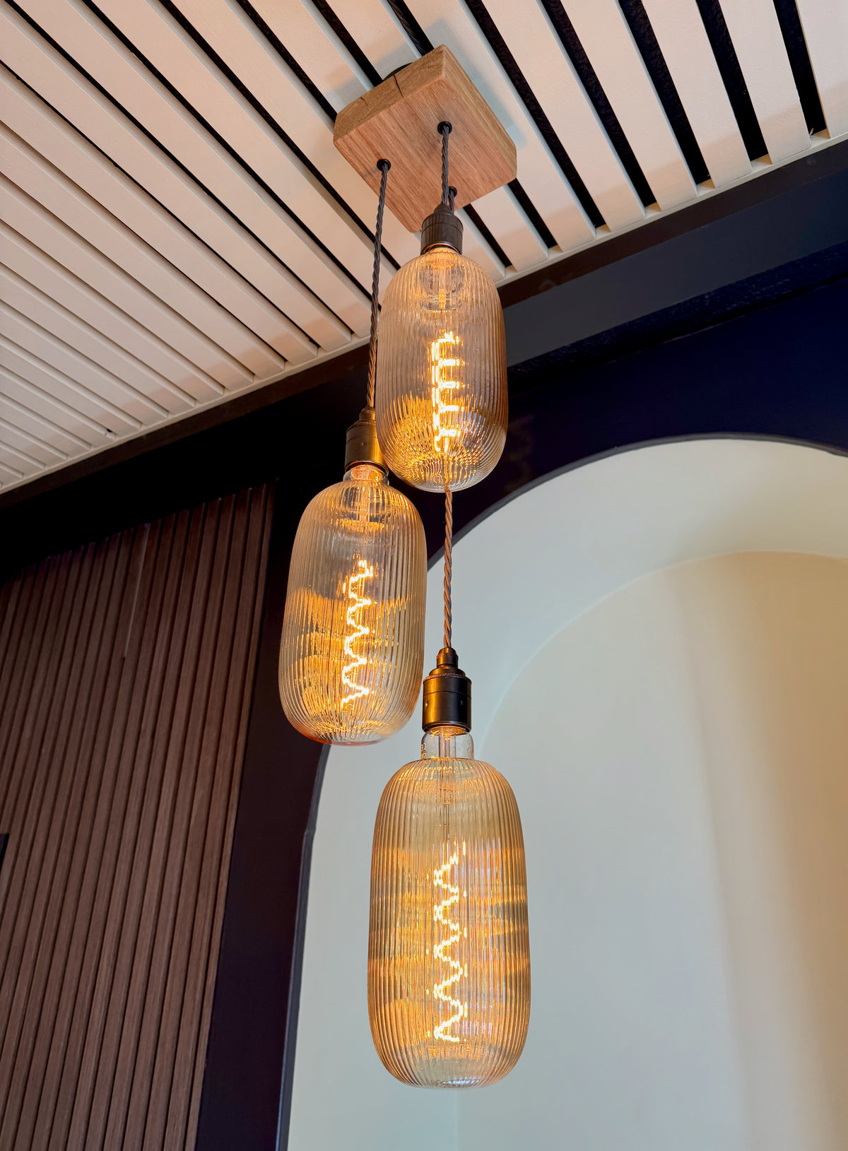 Chunky Oak Square Pendant Light | 3 Drop Kitchen Island Lighting