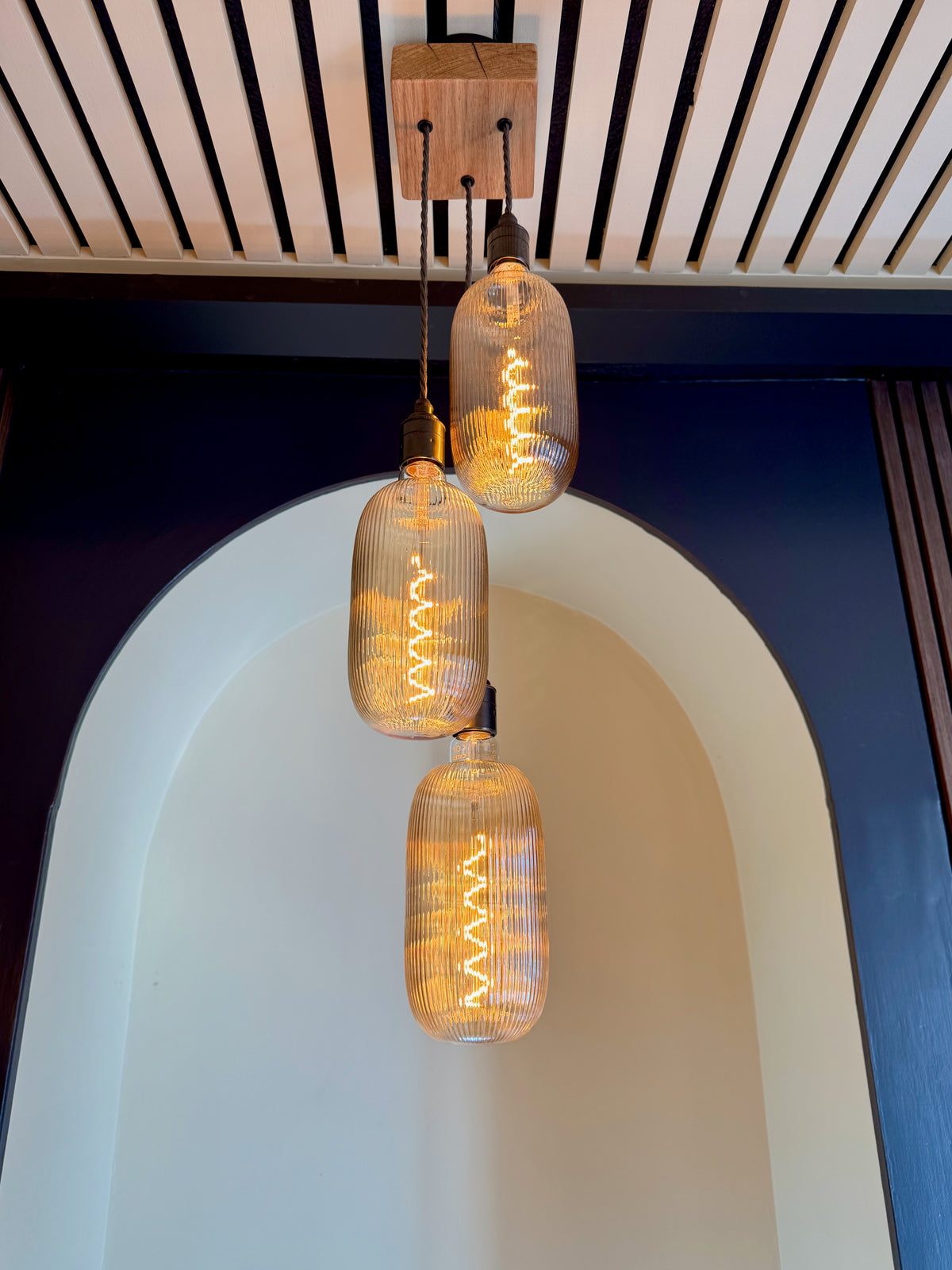 Chunky Oak Square Pendant Light | 3 Drop Kitchen Island Lighting