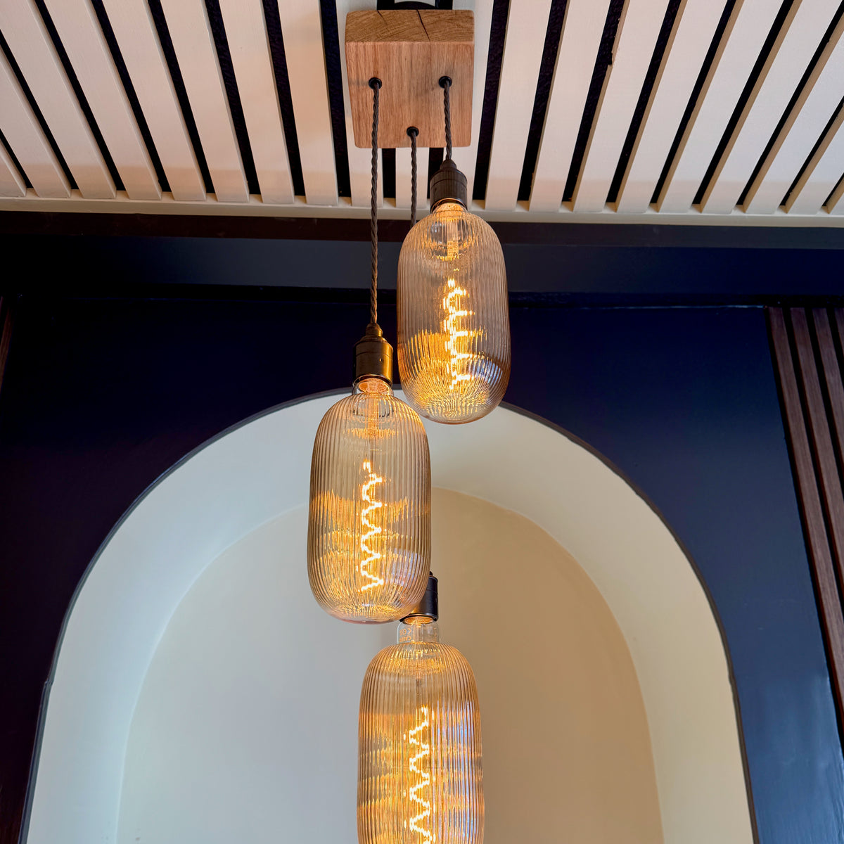 Chunky Oak Square Pendant Light | 3 Drop Kitchen Island Lighting