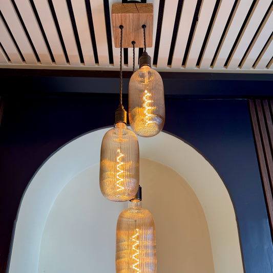 Chunky Oak Square Pendant Light | 3 Drop Kitchen Island Lighting