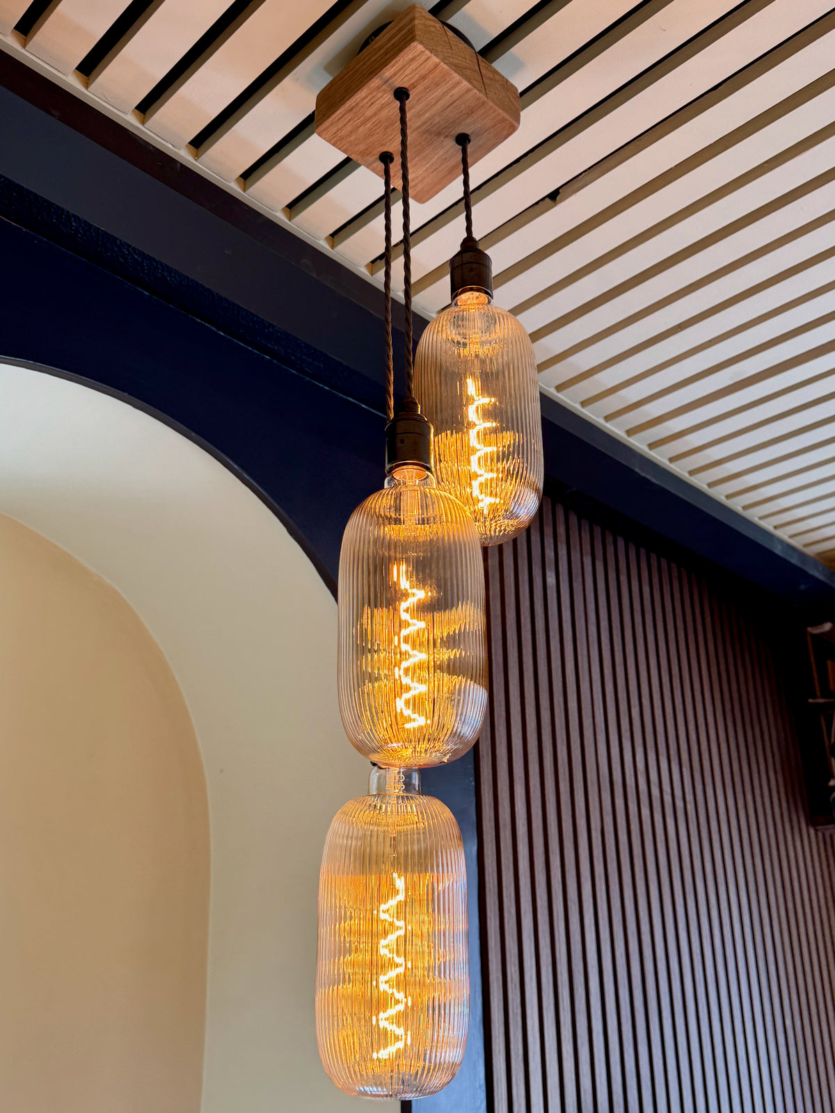 Chunky Oak Square Pendant Light | 3 Drop Kitchen Island Lighting