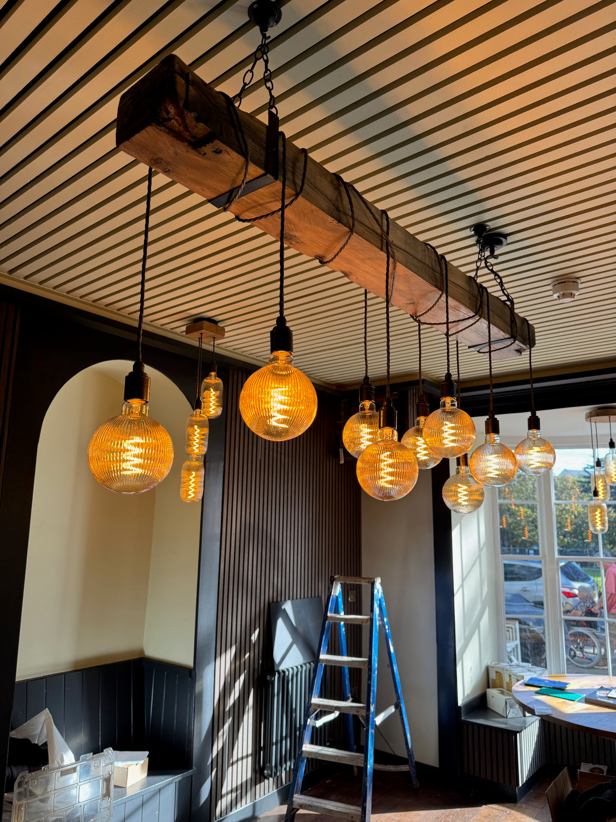 1.5m Plymouth Oak Beam Chandelier – 10 Pendant Suspended Lighting