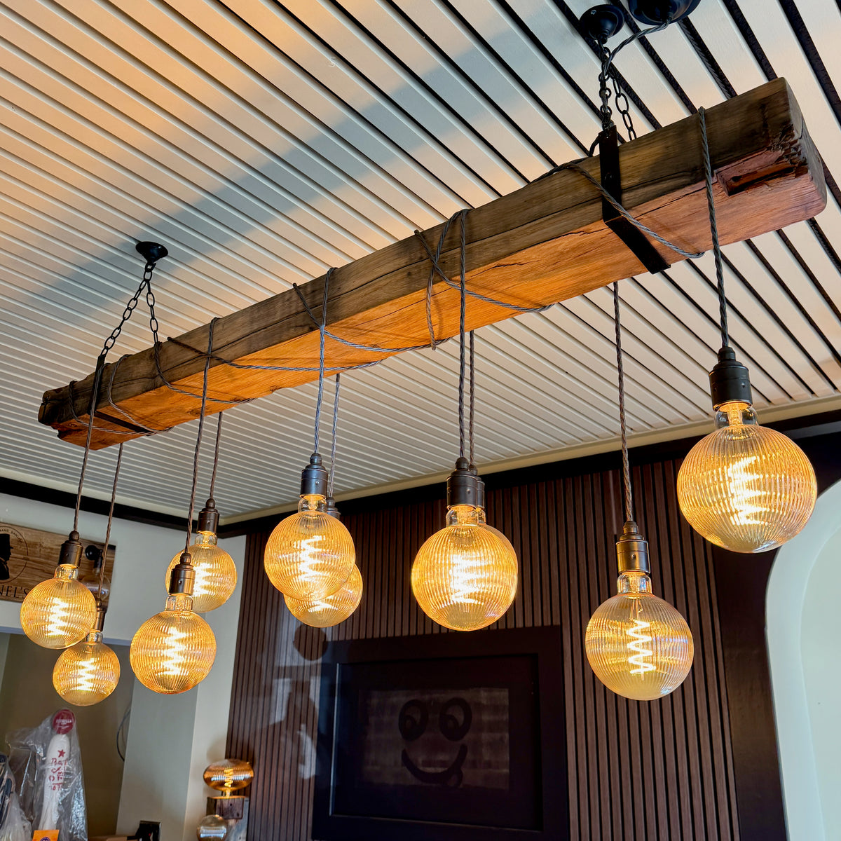 1.5m Plymouth Oak Beam Chandelier – 10 Pendant Suspended Lighting