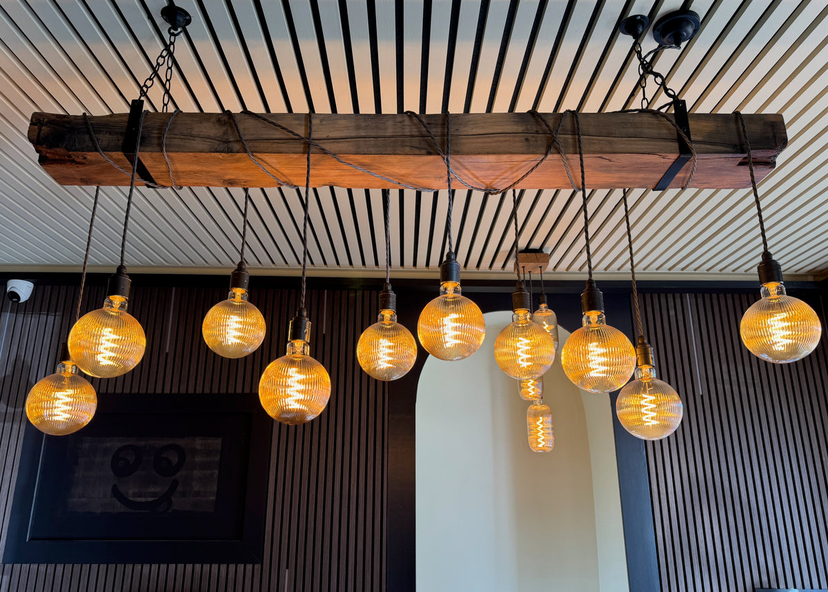 1.5m Plymouth Oak Beam Chandelier – 10 Pendant Suspended Lighting