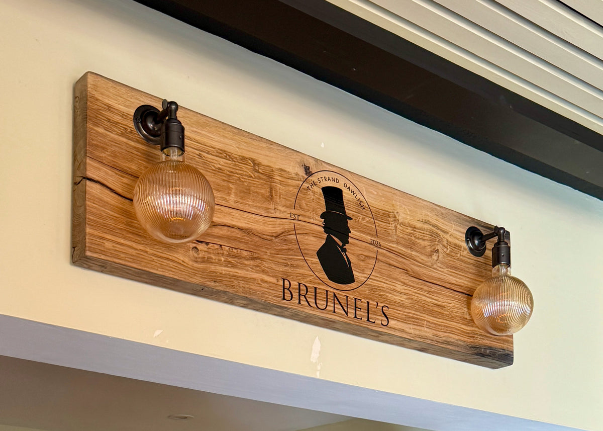 Bespoke Reclaimed Oak Wall Light with Personalised Artwork