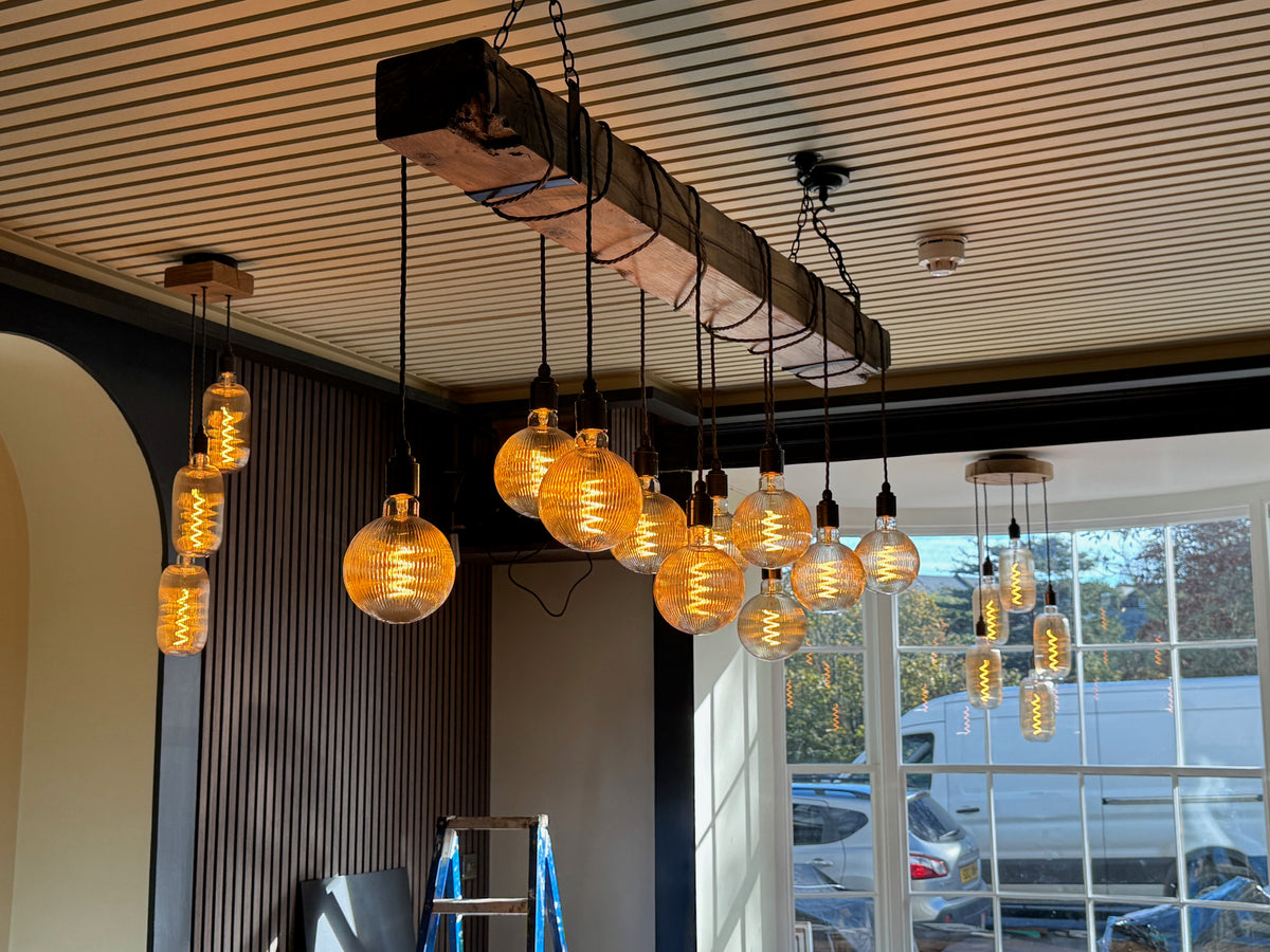 1.5m Plymouth Oak Beam Chandelier – 10 Pendant Suspended Lighting