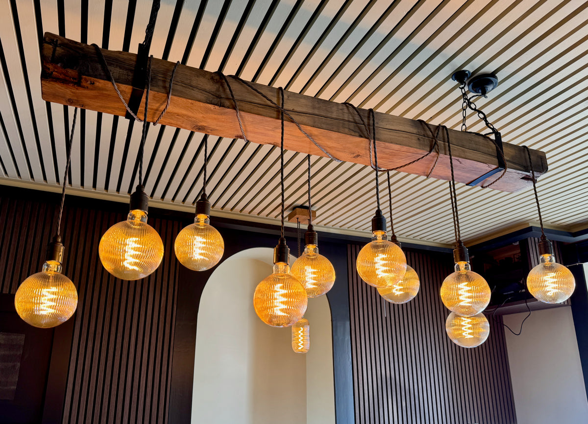 1.5m Plymouth Oak Beam Chandelier – 10 Pendant Suspended Lighting