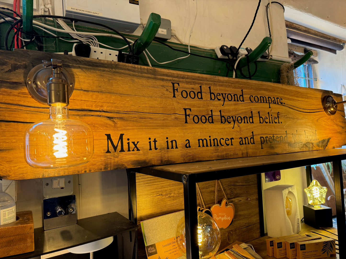 Bespoke Reclaimed Oak Wall Light with Personalised Artwork