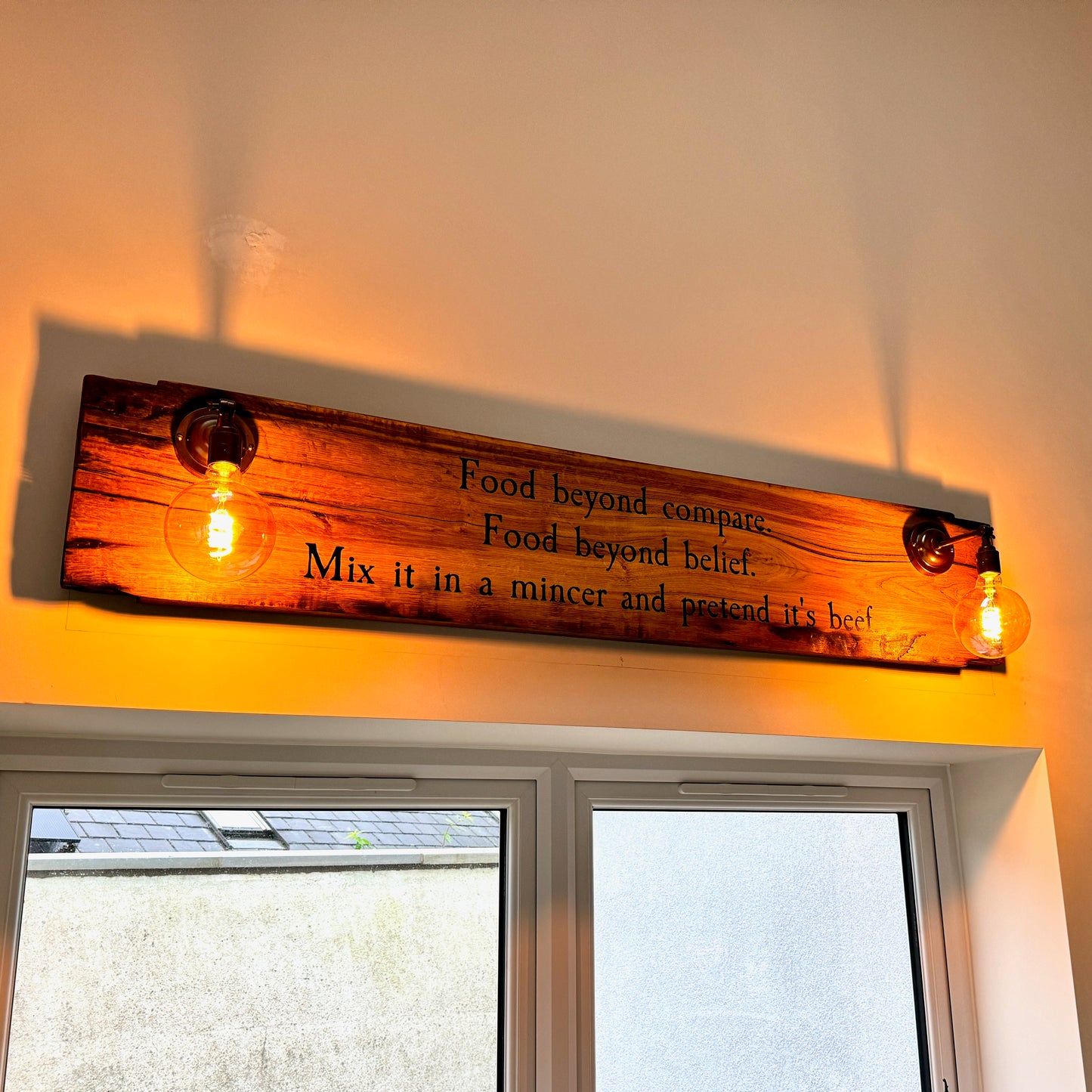 Bespoke Reclaimed Oak Wall Light with Personalised Artwork