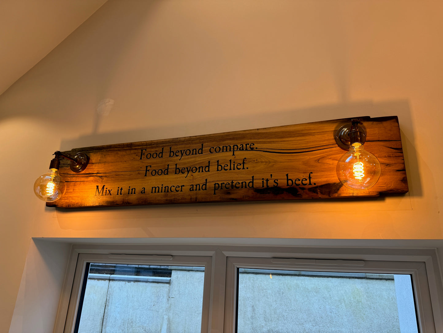 Bespoke Reclaimed Oak Wall Light with Personalised Artwork